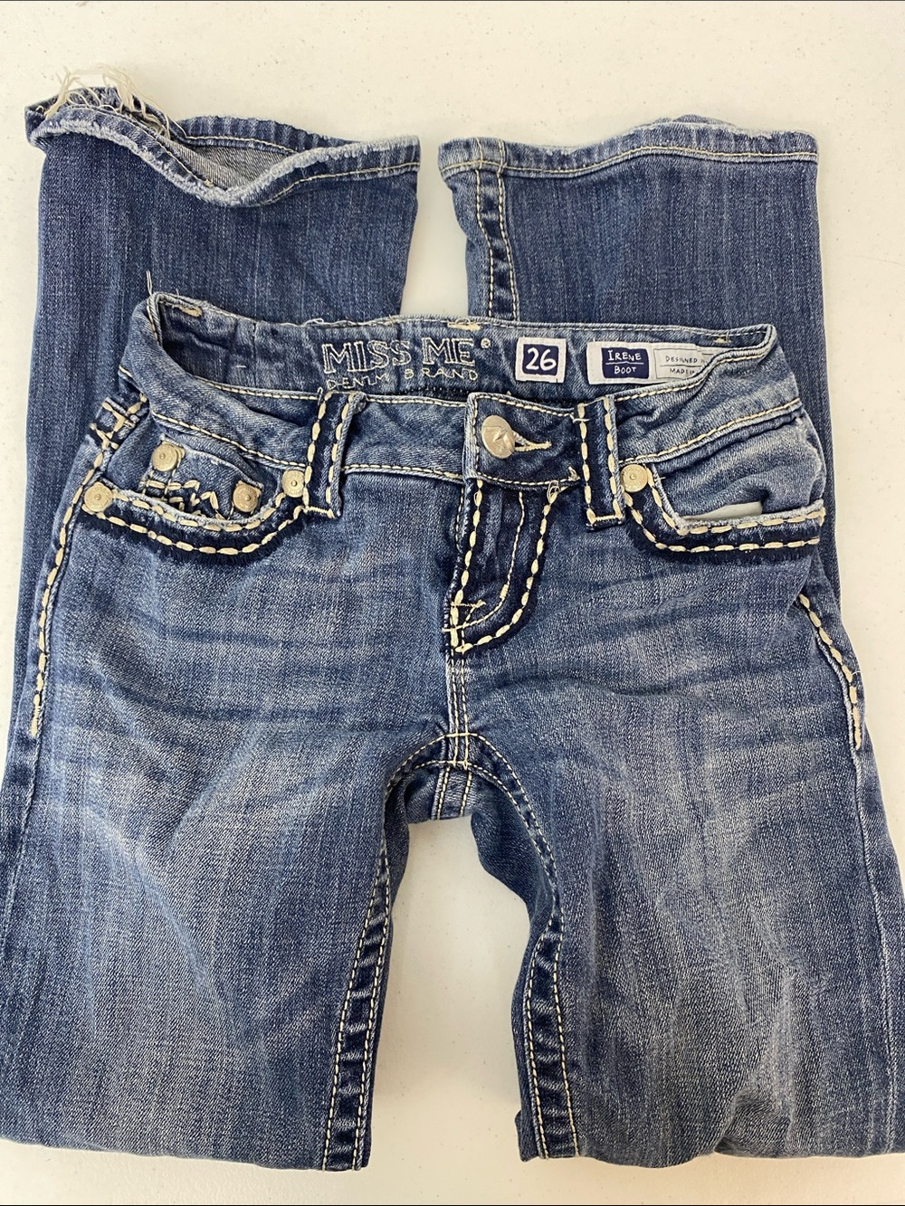 Miss Me Women's Blue Boot Cut Jeans with Contrast Stitching